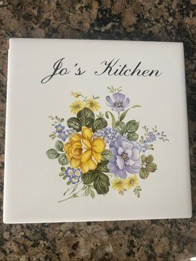 Floral Ceramic Wall Tile - Yellow & Purple